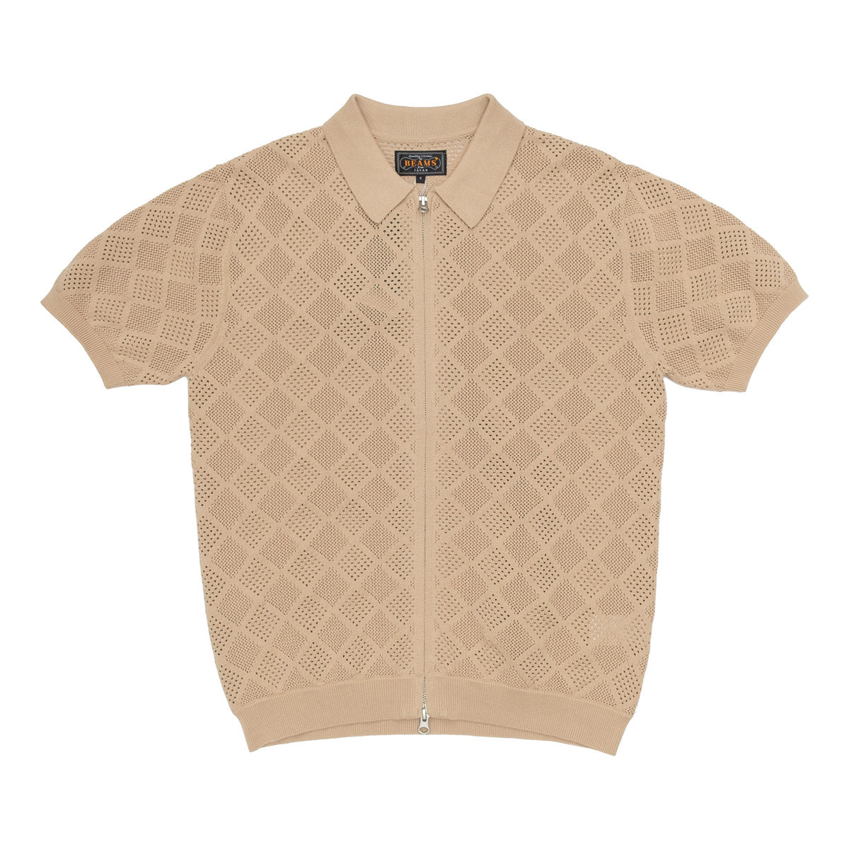 Buy Men's Mesh Knit Beige Polo T-Shirt Online