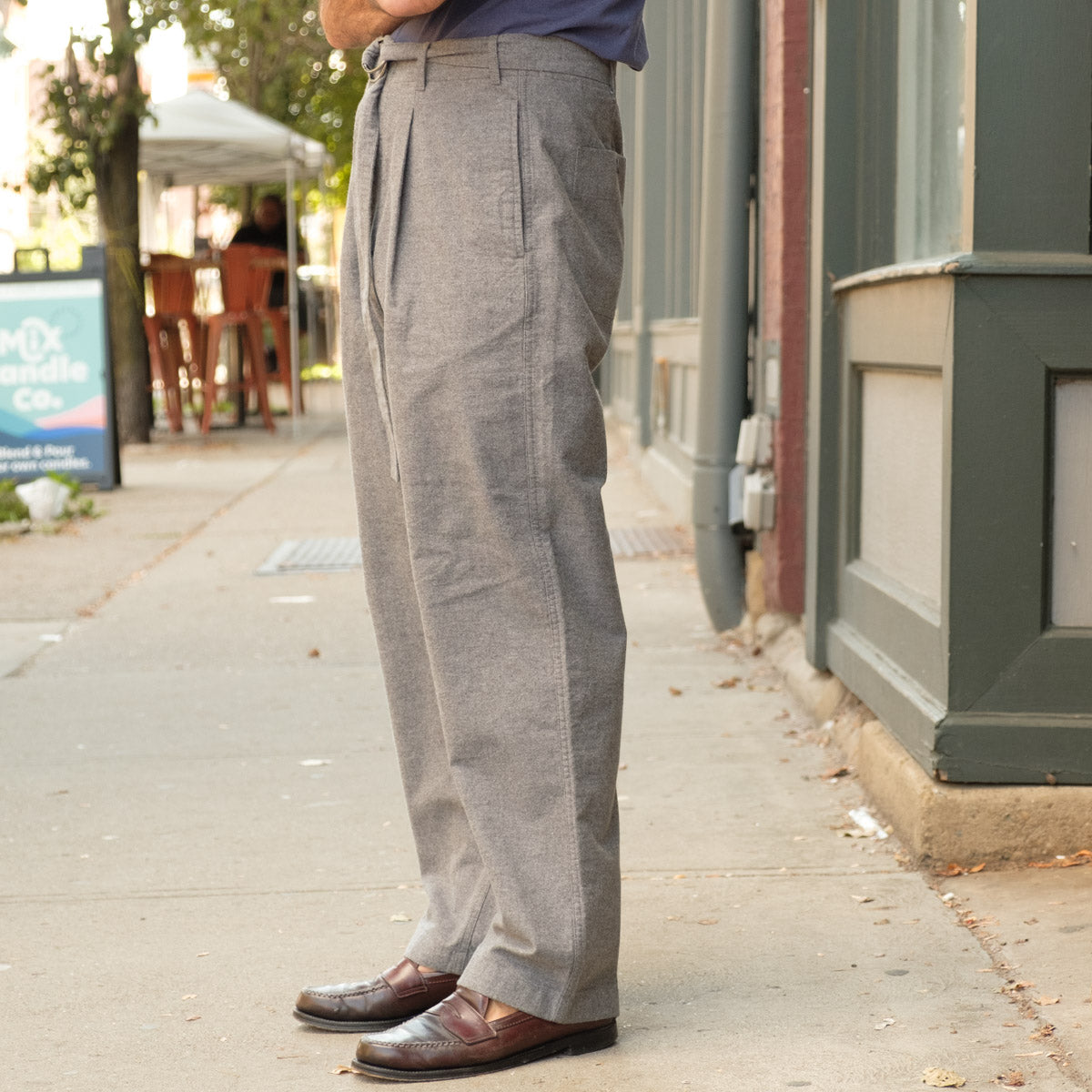 Cotton Flannel Grey Belted Trousers